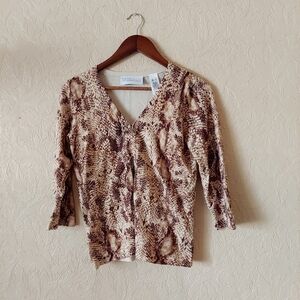 First Issue Liz Claiborne snake print cardigan sweater 3/4 sleeve Sz small